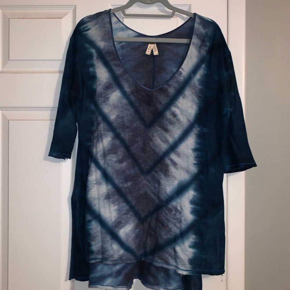 Free People Blue Tie Dye 3/4 Sleeve Top
